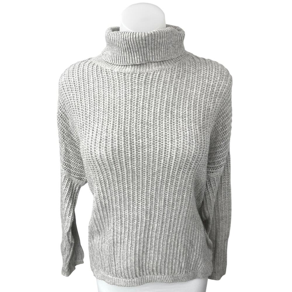Rag Poets Gray Ribbed Knit Foldover Turtleneck Dolman Pullover Sweater Top Sz S